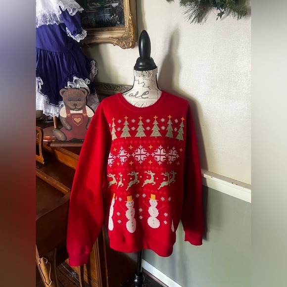 ❤️Women’s Christmas Tree Snowman Reindeer Cotton Sweatshirt L - Picture 5 of 5